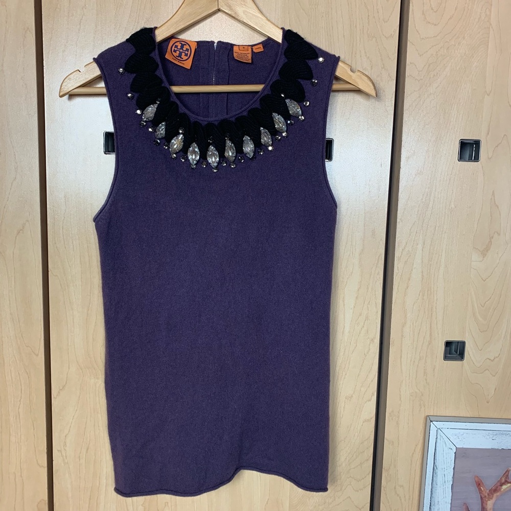 TORY BURCH cashmere jewel neck sleeveless top